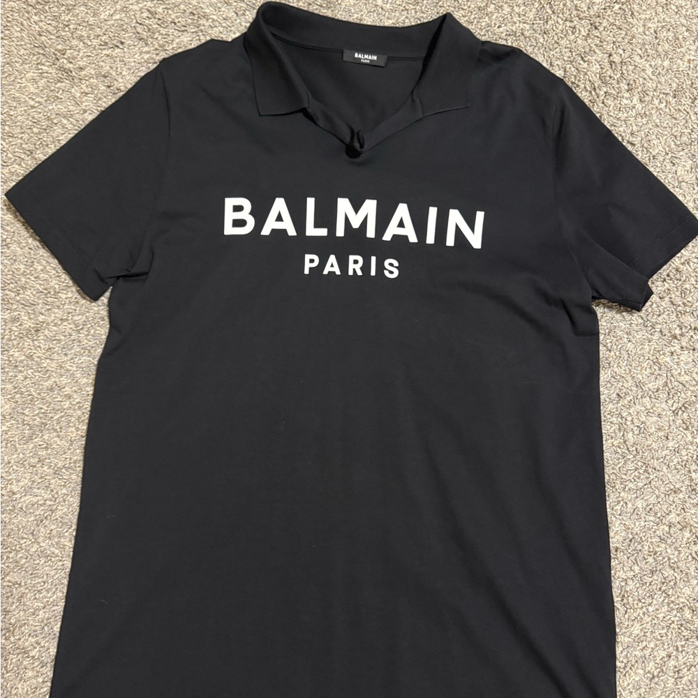 Balmain Black and White Polo Shirt with Bold Branding